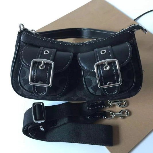 COACH Ashton Baguette In Signature Denim black CQ184 Crossbody Outlet New