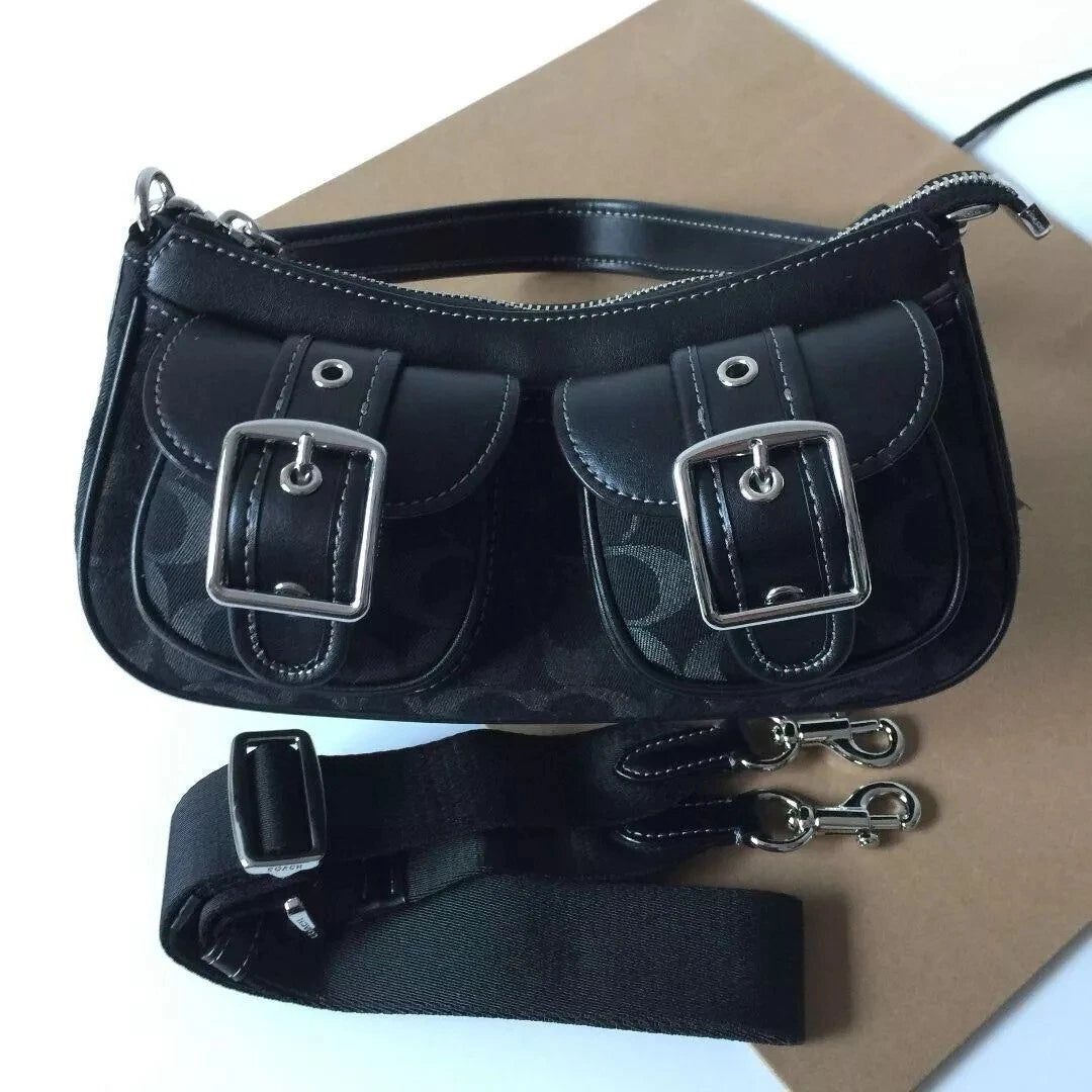 COACH Ashton Baguette In Signature Denim black CQ184 Crossbody Outlet New